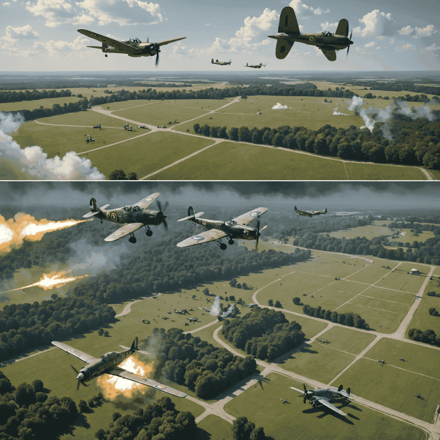 A split image showing a historical aerial battle photograph alongside an Aviator game scenario